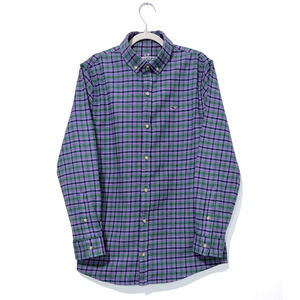 Vineyard Vines Boys Whale Shirt M Cotton Green White Pink Plaid Long Sleeve Logo